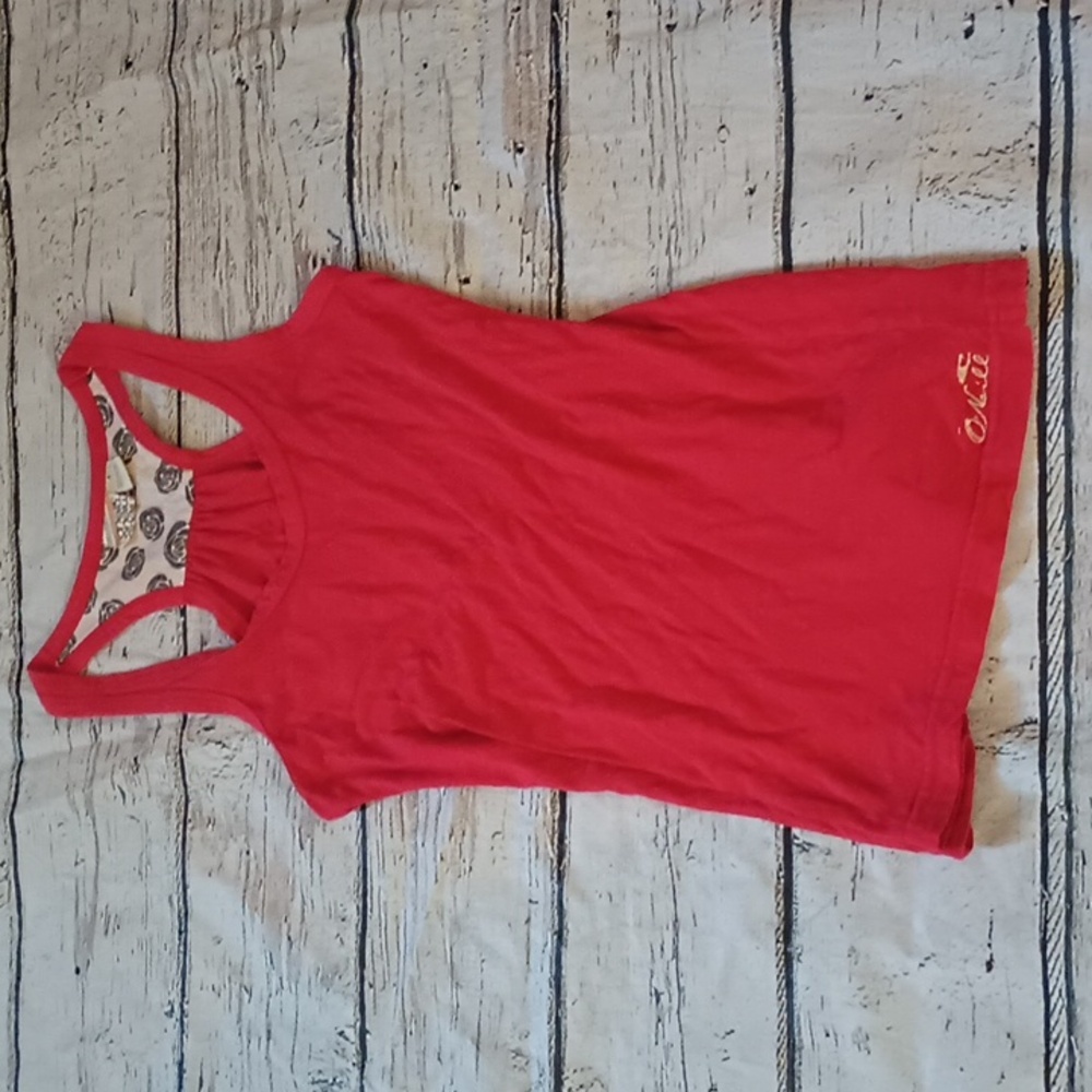 O'Neill Red Black White Cotton Rose Print Trim Racerback Tank Top S